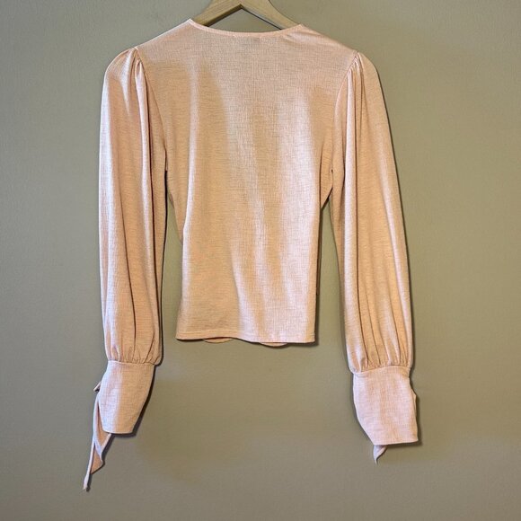 Women's 2 Topshop Wrap Front Tie Sleeve Blouse Blush Pink Textured Ties - Picture 5 of 10
